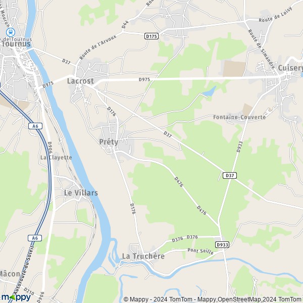 La carte pour la ville de Préty 71290