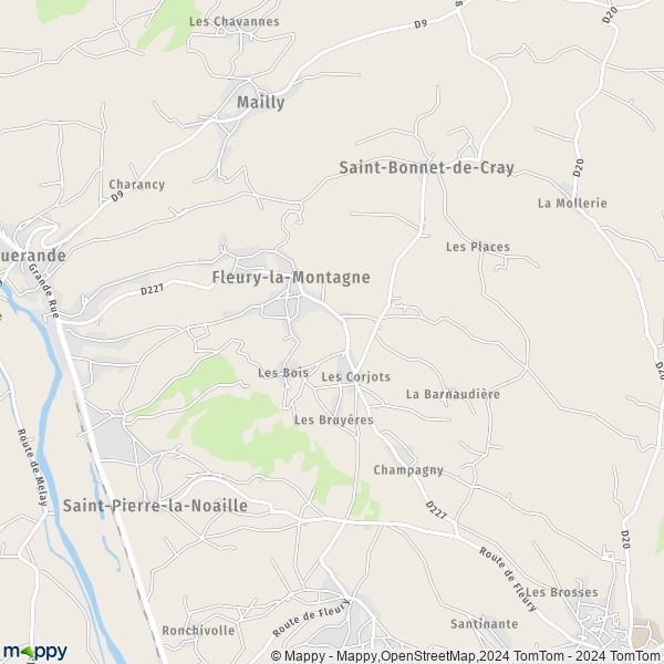 La carte pour la ville de Fleury-la-Montagne 71340