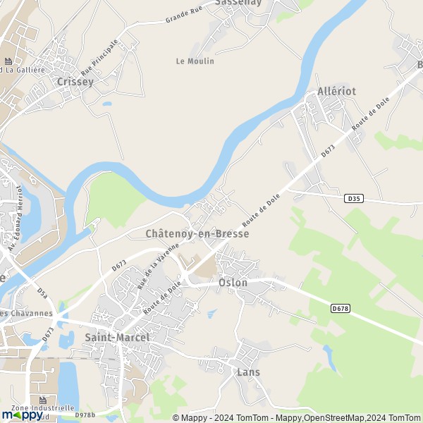 La carte pour la ville de Châtenoy-en-Bresse 71380