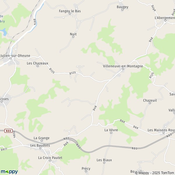 La carte pour la ville de Villeneuve-en-Montagne 71390