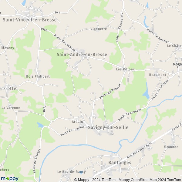 La carte pour la ville de Savigny-sur-Seille 71440
