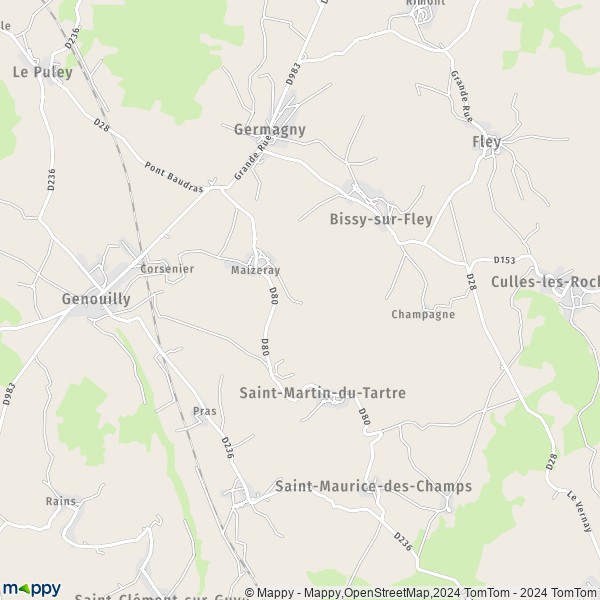 La carte pour la ville de Saint-Martin-du-Tartre 71460