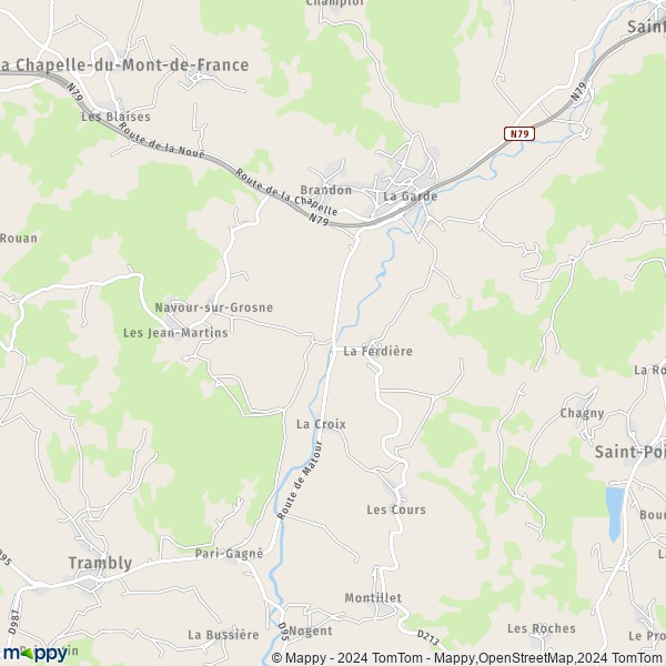 La carte pour la ville de Brandon, 71520 Navour-sur-Grosne