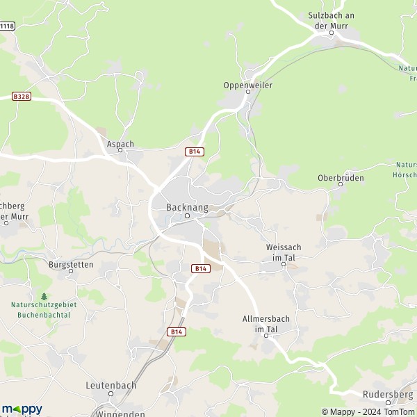 La carte pour la ville de 71522 Backnang