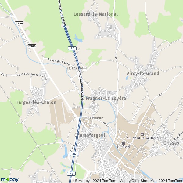 La carte pour la ville de Fragnes-La Loyère 71530