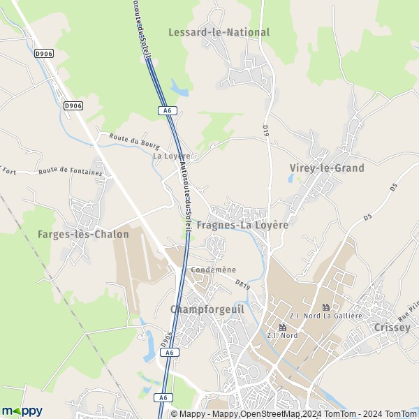 La carte pour la ville de Fragnes-La Loyère 71530