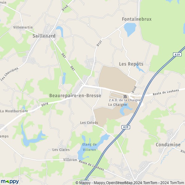 La carte pour la ville de Beaurepaire-en-Bresse 71580