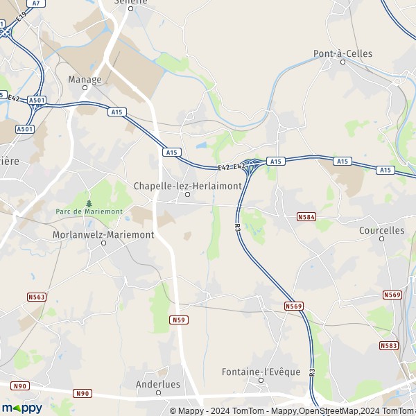 La carte pour la ville de 7160 Chapelle-lez-Herlaimont