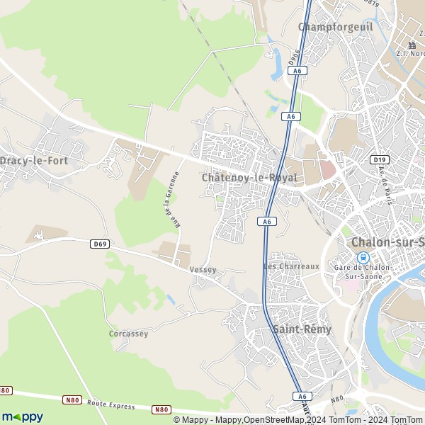 La carte pour la ville de Châtenoy-le-Royal 71880