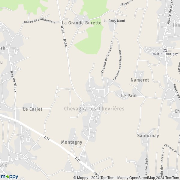 La carte pour la ville de Chevagny-les-Chevrières 71960