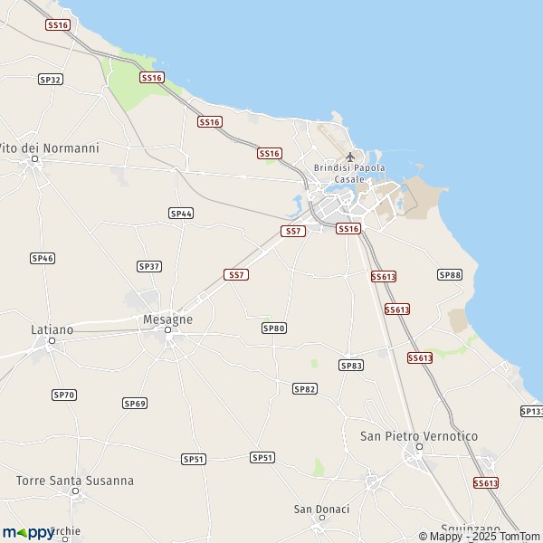 La carte pour la ville de Brindisi 72020-72100