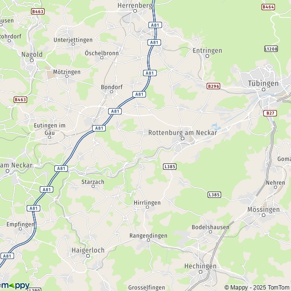 La carte pour la ville de 72070-72181 Rottenburg am Neckar