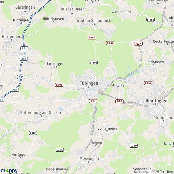 La carte pour la ville de 72070-72119 Tübingen