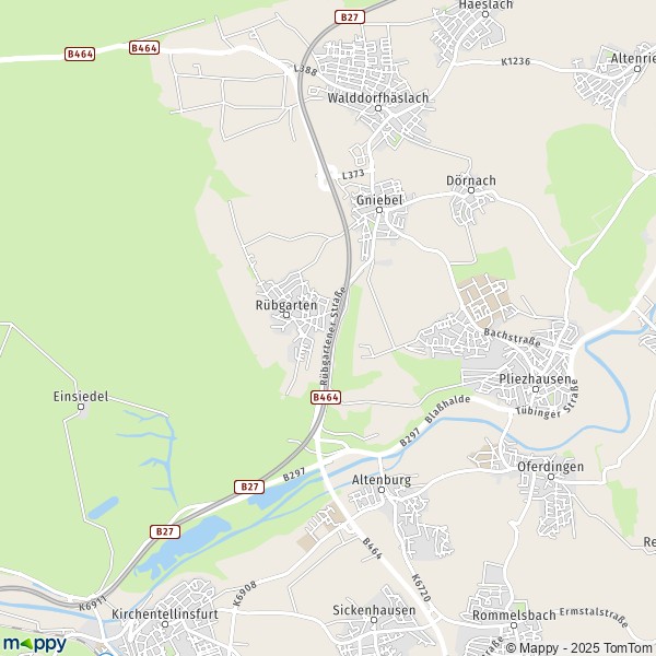 La carte pour la ville de 72124 Pliezhausen