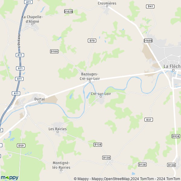 La carte pour la ville de Bazouges-sur-le-Loir, 72200 Bazouges-Cré-sur-Loir
