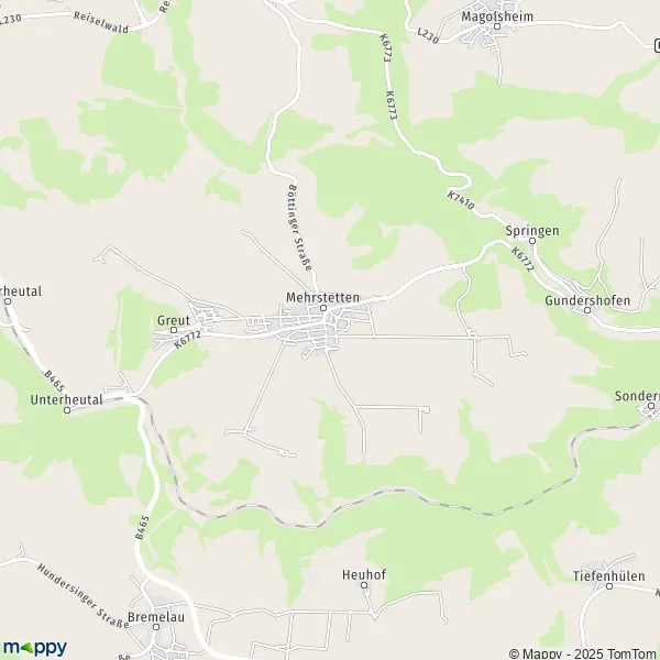 La carte pour la ville de 72537 Mehrstetten