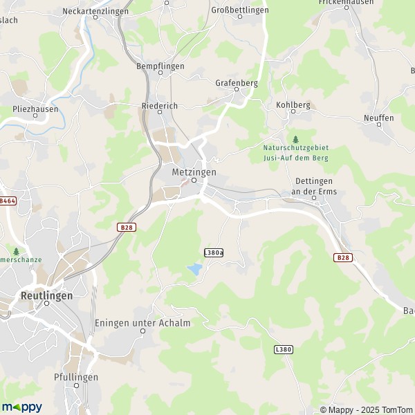 La carte pour la ville de 72555 Metzingen