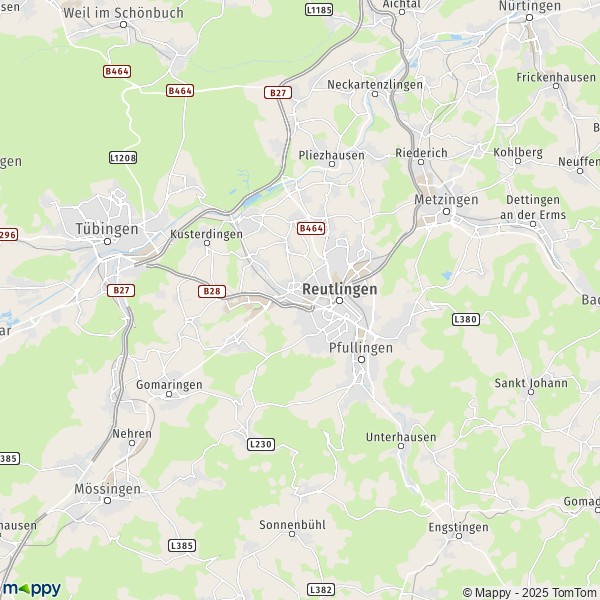 La carte pour la ville de 72760-72793 Reutlingen