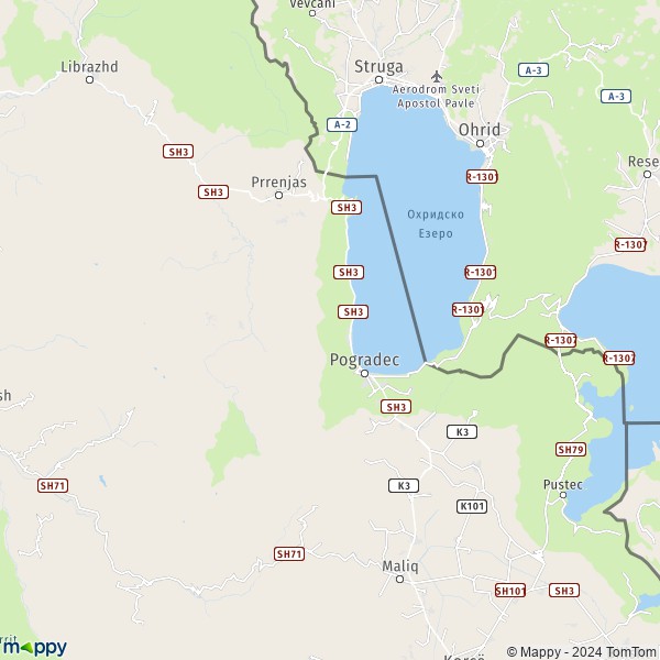 La carte pour la ville de Pogradec 7301-7310