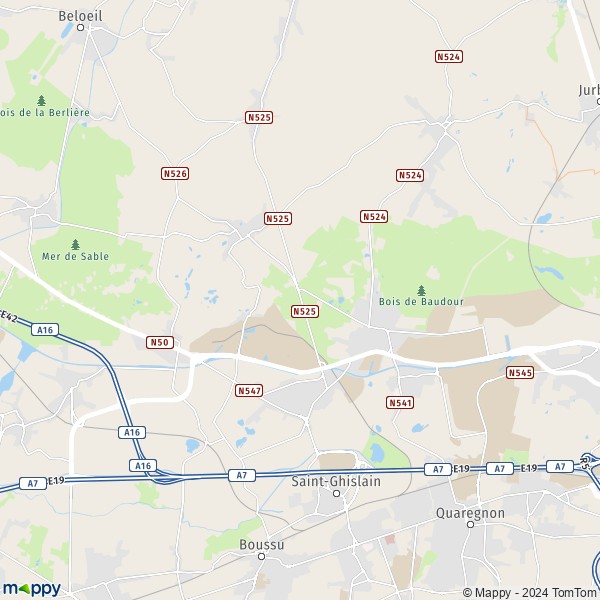 La carte pour la ville de 7330-7334 Saint-Ghislain