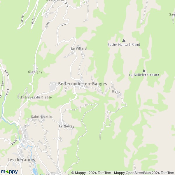 La carte pour la ville de Bellecombe-en-Bauges 73340