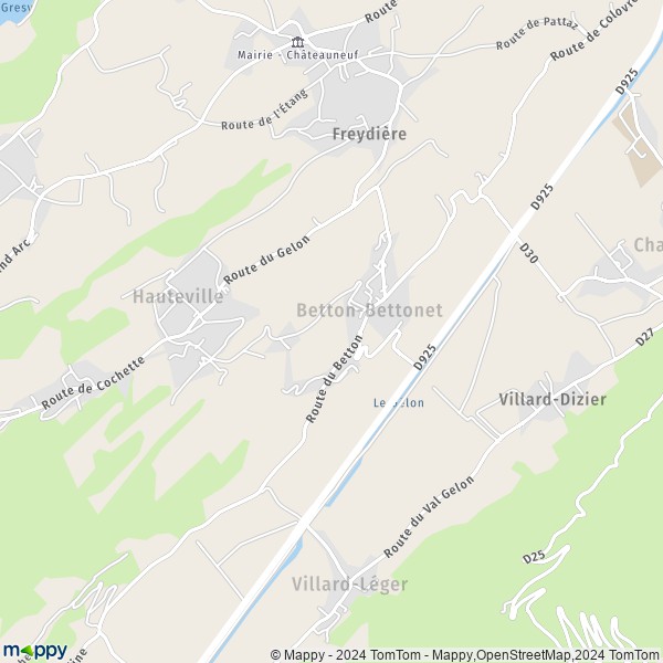 La carte pour la ville de Betton-Bettonet 73390