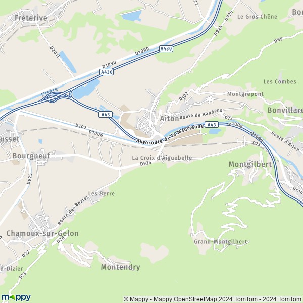 La carte pour la ville de Bourgneuf 73390