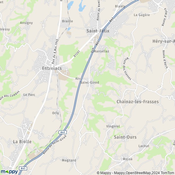 La carte pour la ville de Saint-Girod, 73410 Entrelacs