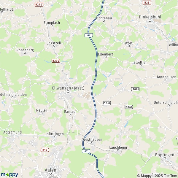 La carte pour la ville de 73479 Ellwangen (Jagst)