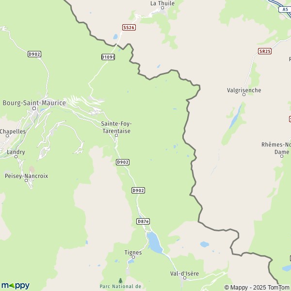 La carte pour la ville de Sainte-Foy-Tarentaise 73640