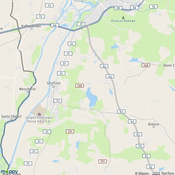 La carte pour la ville de Gmina Gryfino 74-100-74-202