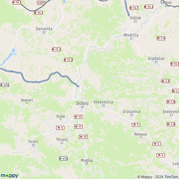 La carte pour la ville de Doboj 74101-75327