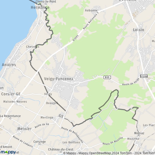 La carte pour la ville de Veigy-Foncenex 74140