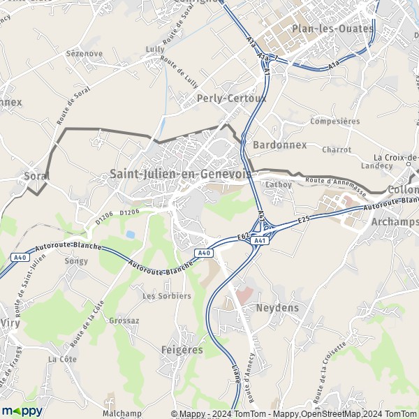 La carte pour la ville de Saint-Julien-en-Genevois 74160
