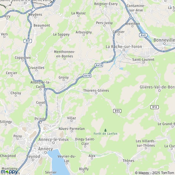 La carte pour la ville de Les Ollières, 74370 Fillière