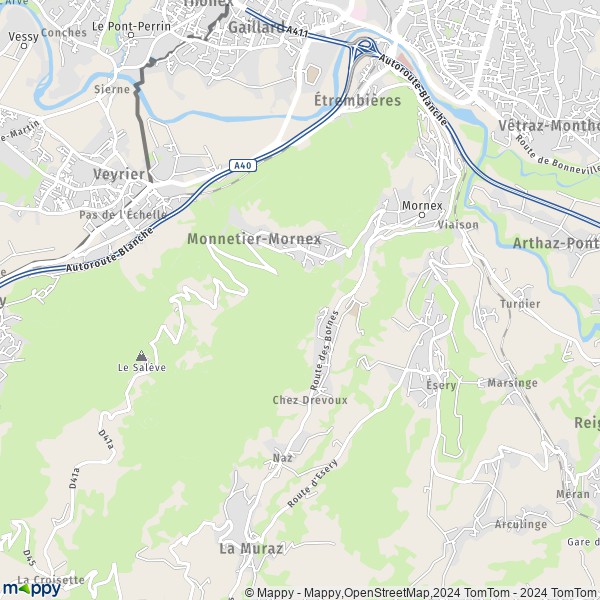 La carte pour la ville de Monnetier-Mornex 74560