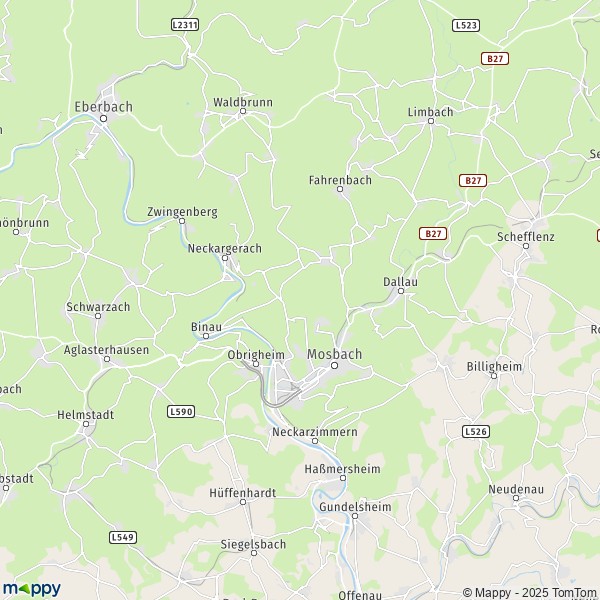 La carte pour la ville de 74821 Mosbach