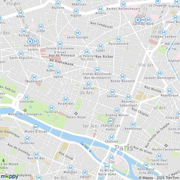 La carte pour la ville de 2e Arrondissement, Paris