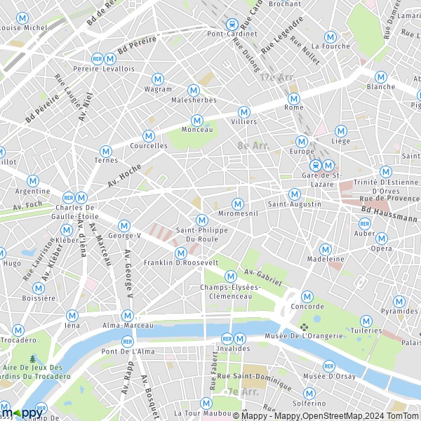 La carte pour la ville de 8ème Arrondissement, Paris