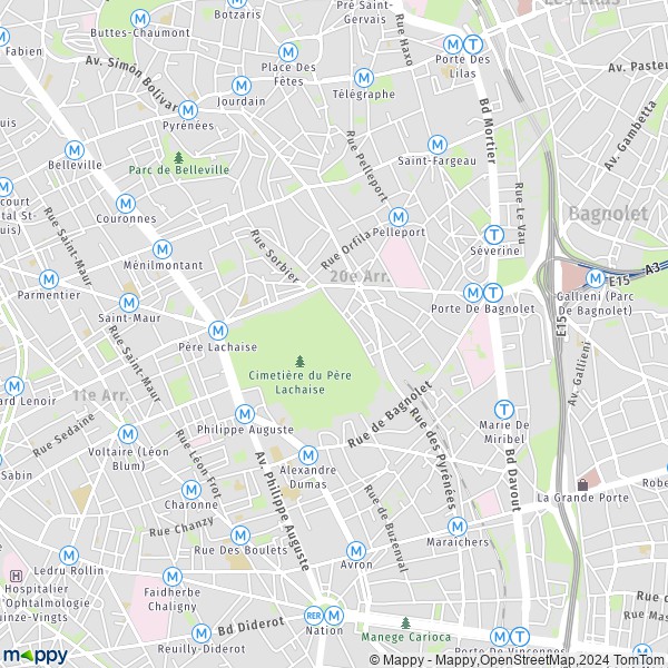 La carte pour la ville de 20ème Arrondissement, Paris
