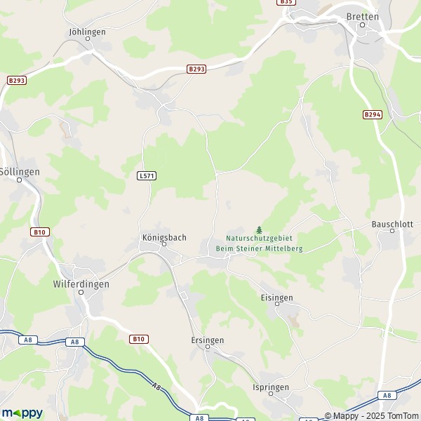 La carte pour la ville de 75203-75245 Königsbach-Stein