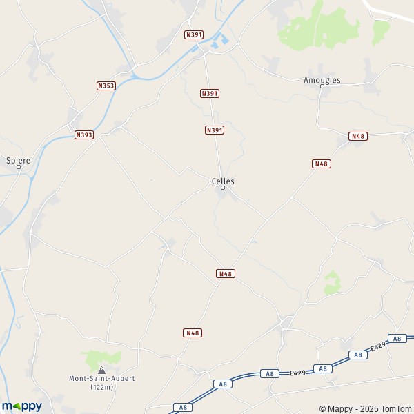 La carte pour la ville de 7542-8587 Celles