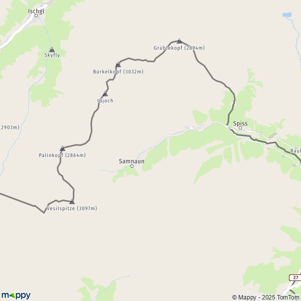 La carte pour la ville de Samnaun 7562-7563