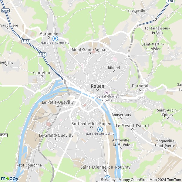 La carte pour la ville de Rouen 76000-76100