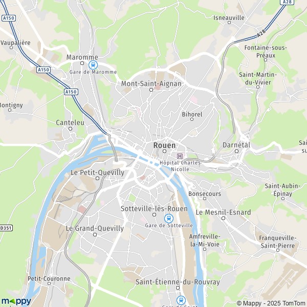 La carte pour la ville de Rouen 76000-76100