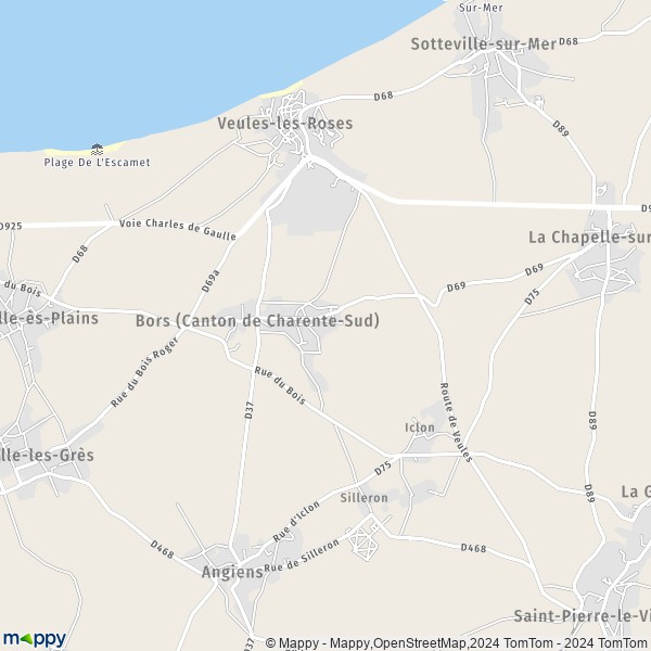 La carte pour la ville de Blosseville, 76460 Bors (Canton de Charente-Sud)