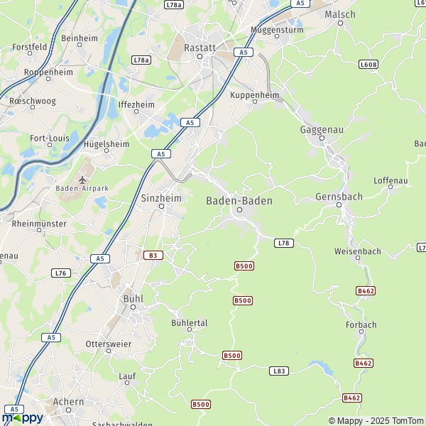 La carte pour la ville de 76530-77815 Baden-Baden