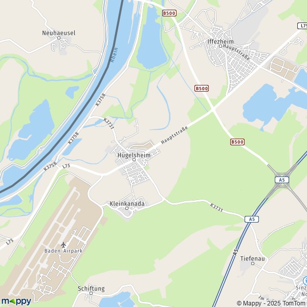 La carte pour la ville de 76549-77836 Hügelsheim