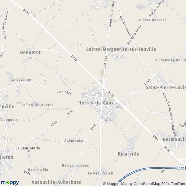 La carte pour la ville de Fauville-en-Caux, 76640 Terres-de-Caux