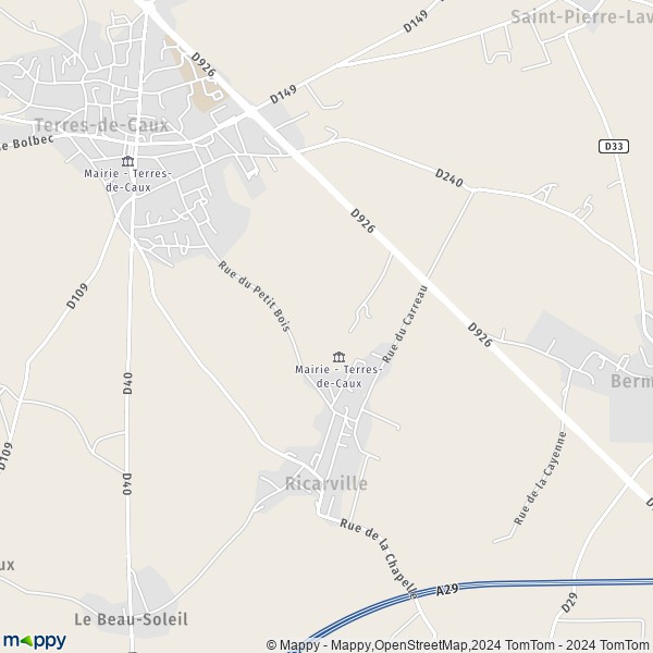 La carte pour la ville de Ricarville, 76640 Terres-de-Caux